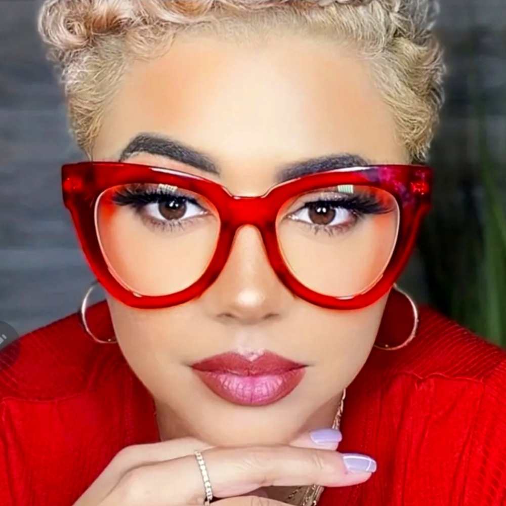Woman Oversize  Red Cat Eye Color  Sunglasses Shades